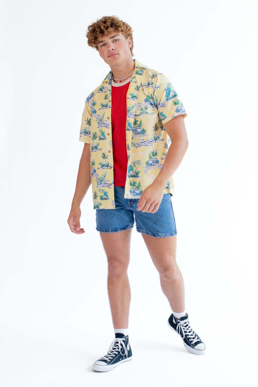 Yellow Beach Hut Print Hawaiian Shirt
