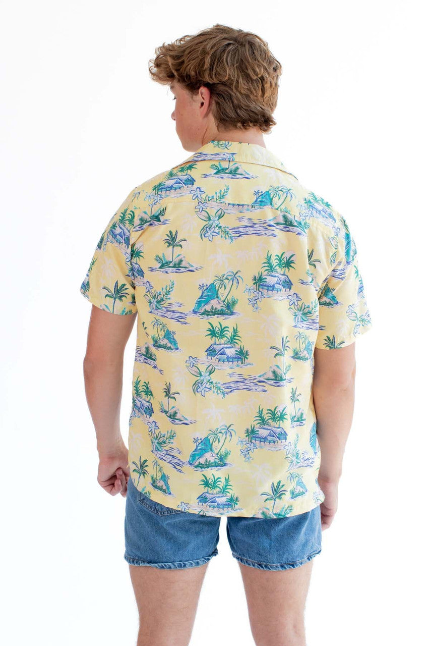 Yellow Beach Hut Print Hawaiian Shirt