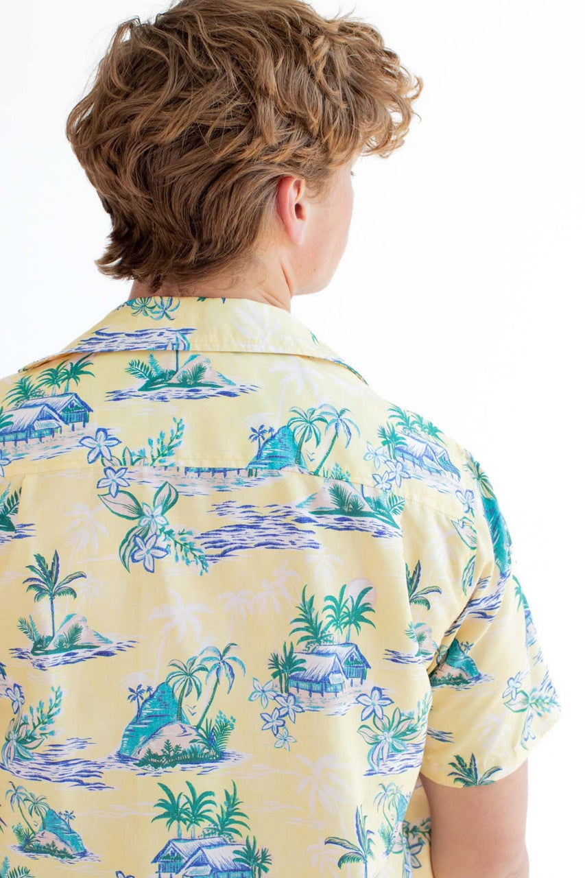 Yellow Beach Hut Print Hawaiian Shirt
