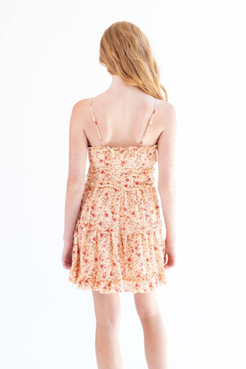 Yellow Bold Floral Ruffle Mini Dress