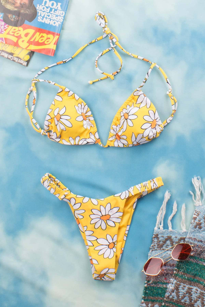 Yellow Daisy String Bikini Top