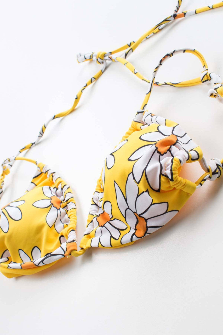 Yellow Daisy String Bikini Top