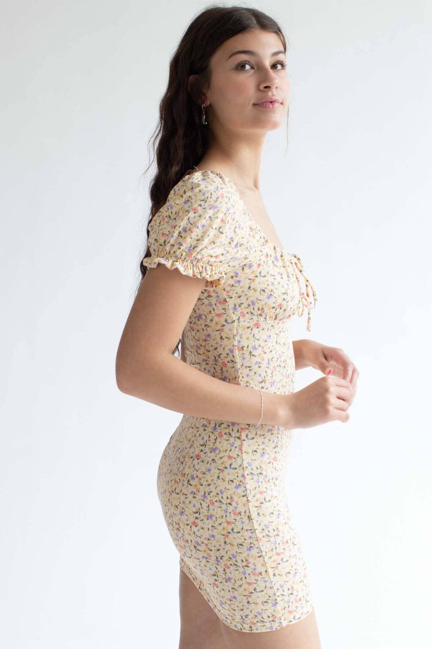 Yellow Ditsy Floral Milkmaid Mini Dress