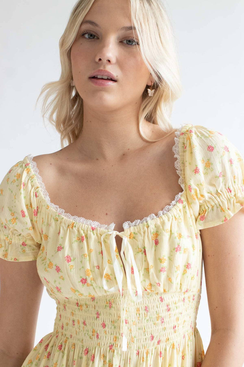 Yellow Floral Milkmaid Romper
