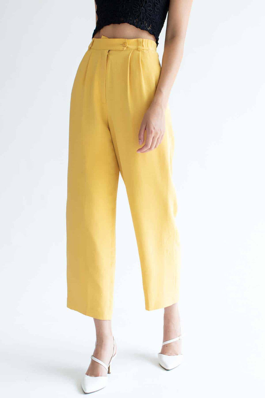 Yellow High Waisted Silk Vintage Pants (sz. 4)