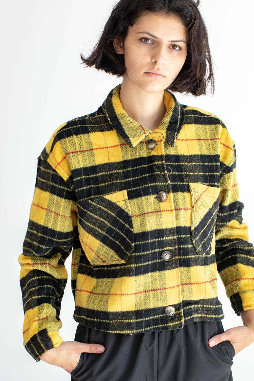 Yellow Plaid Cropped Jacket