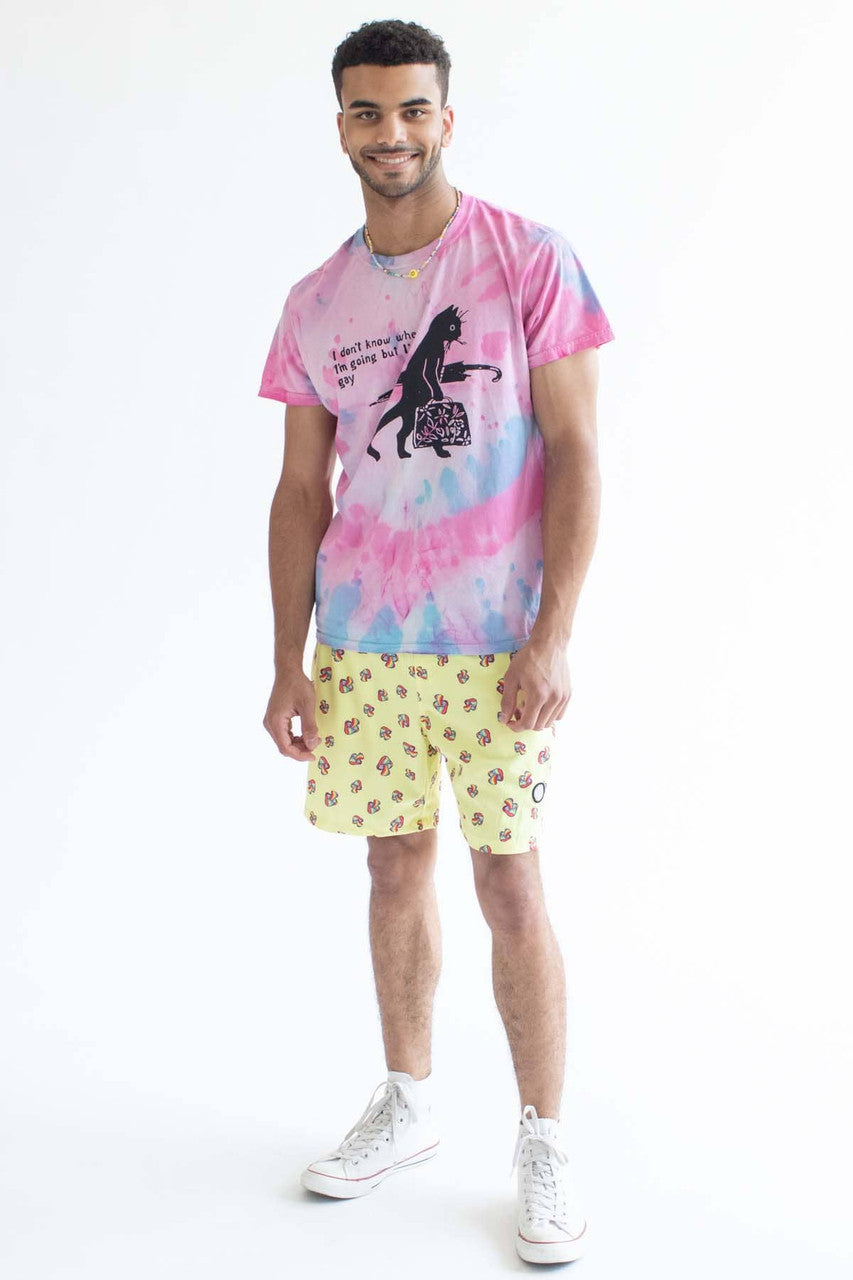 Yellow Rainbow Mushrooms Swim Shorts