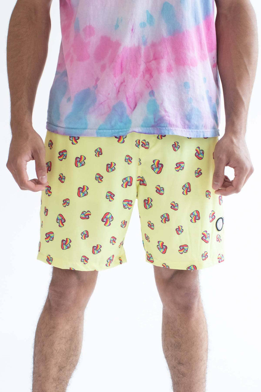 Yellow Rainbow Mushrooms Swim Shorts