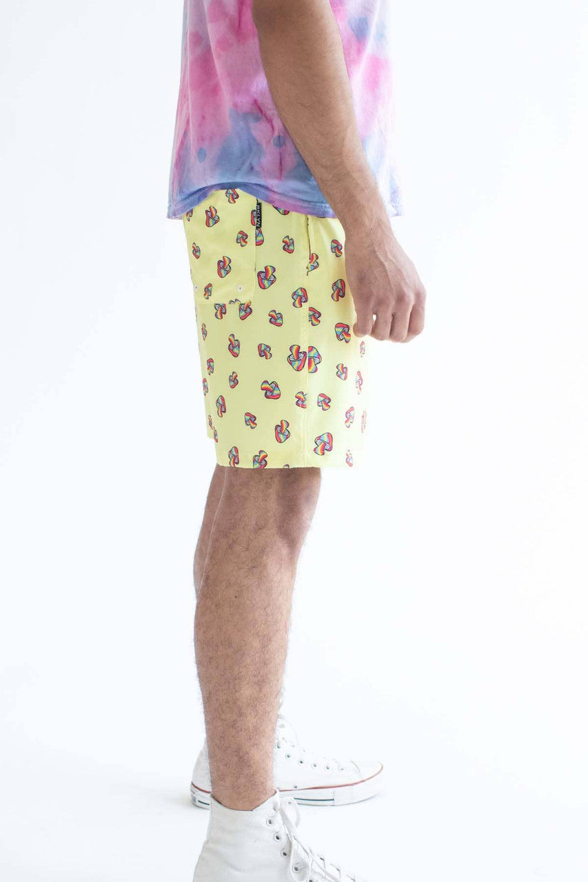 Yellow Rainbow Mushrooms Swim Shorts