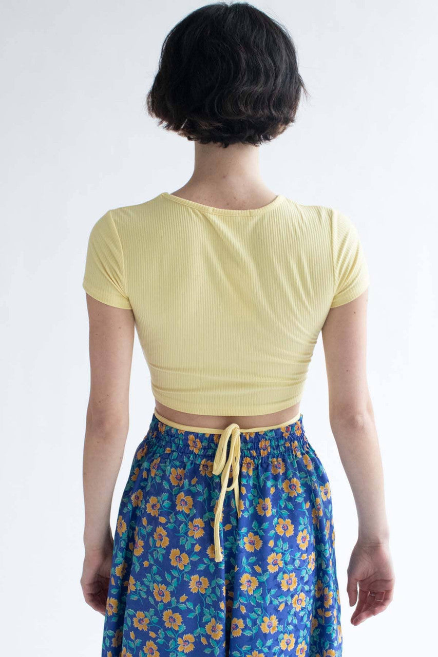 Yellow Rhinestone Smiley Tie Waist Tee