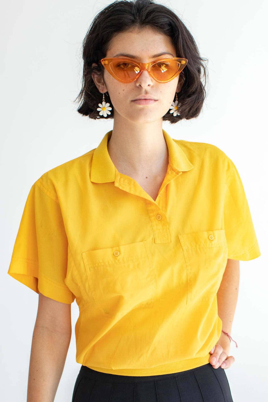 Vintage La Blouse Silky Polo Top