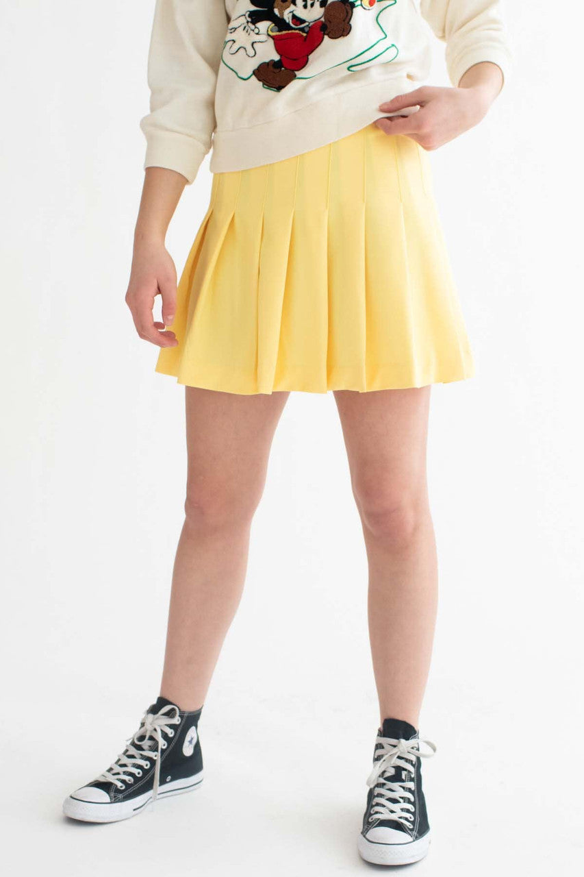 Yellow Stretch Pleated Skirt
