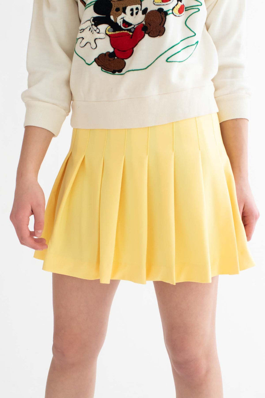 Yellow Stretch Pleated Skirt