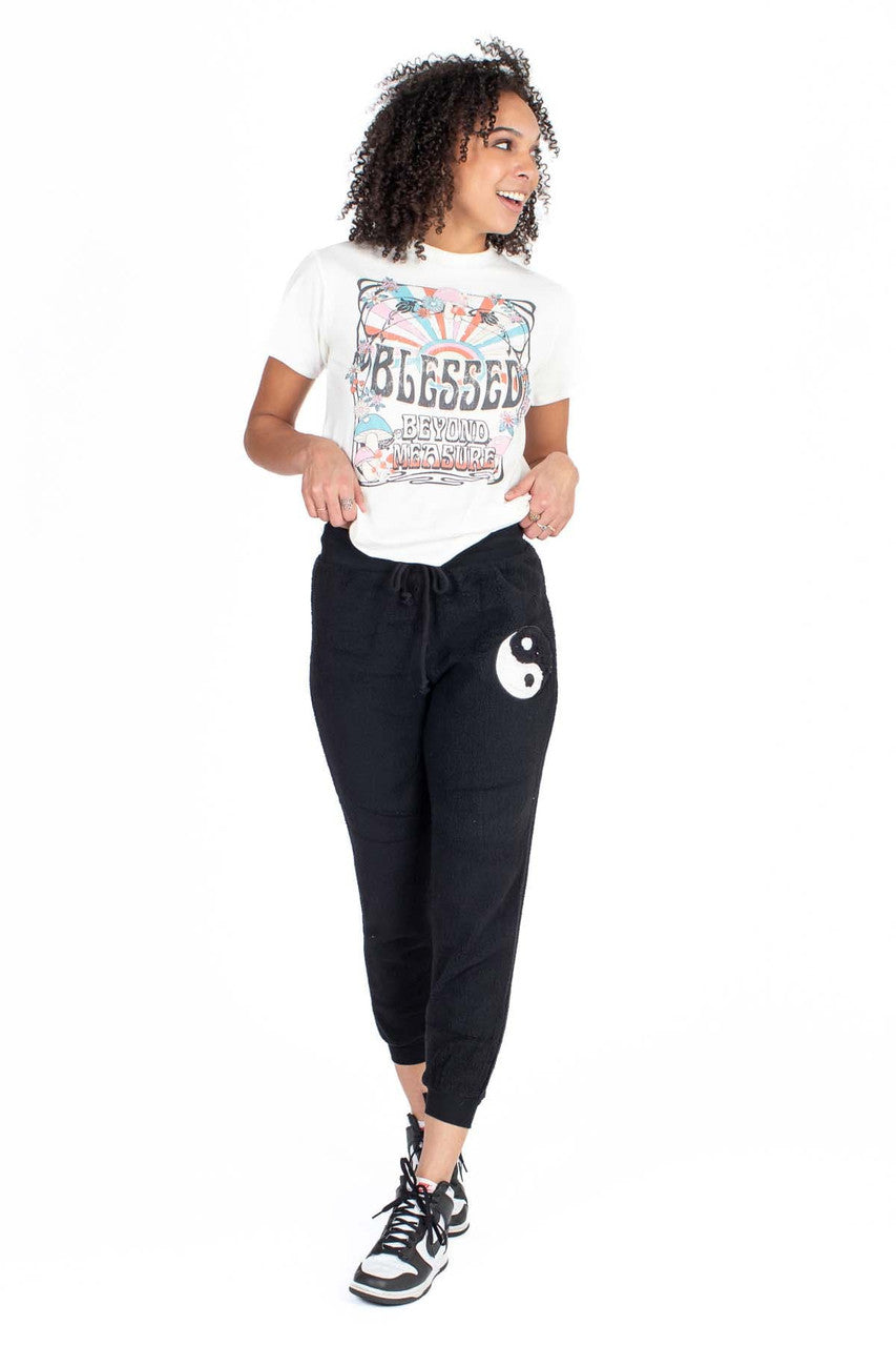 Yin & Yang Applique Sherpa Joggers