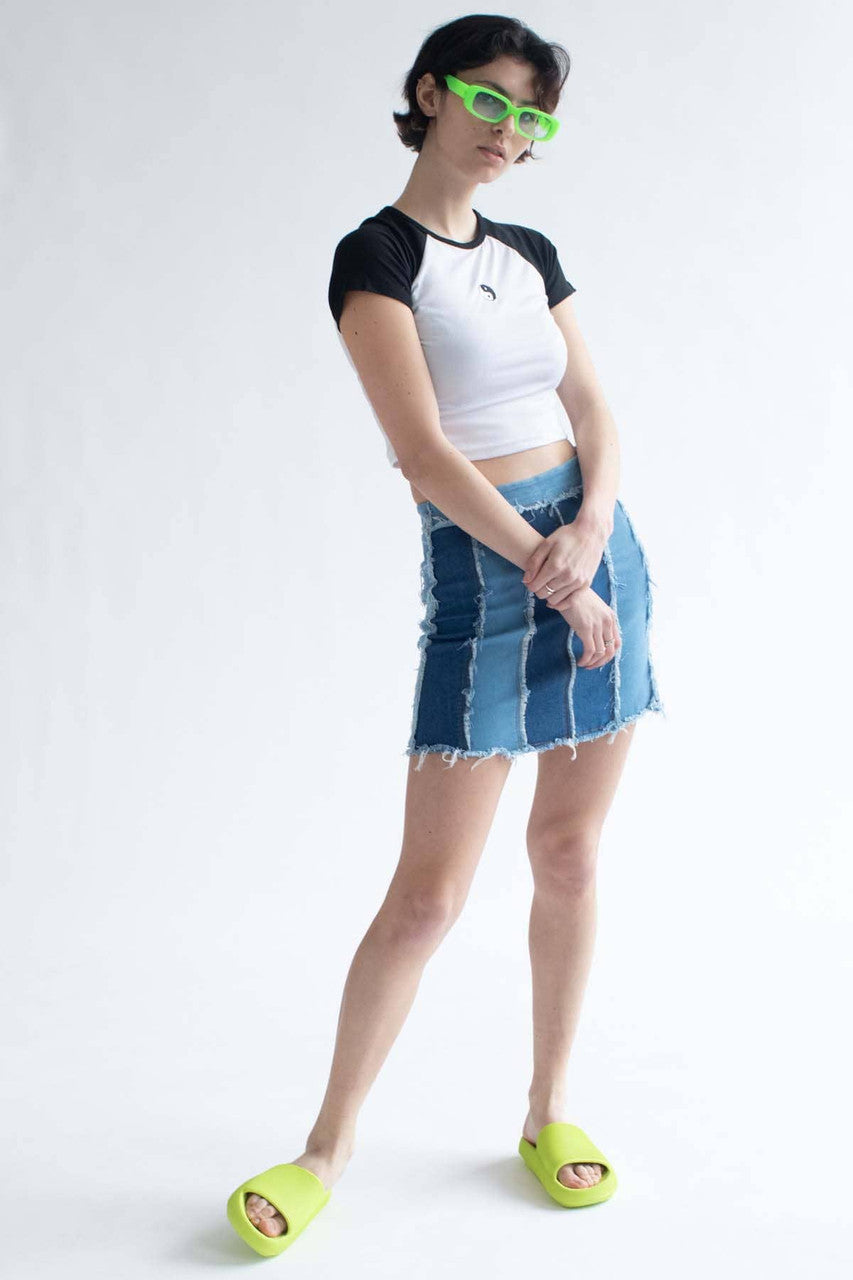 Yin Yang Embroidered Black & White Baseball Tee