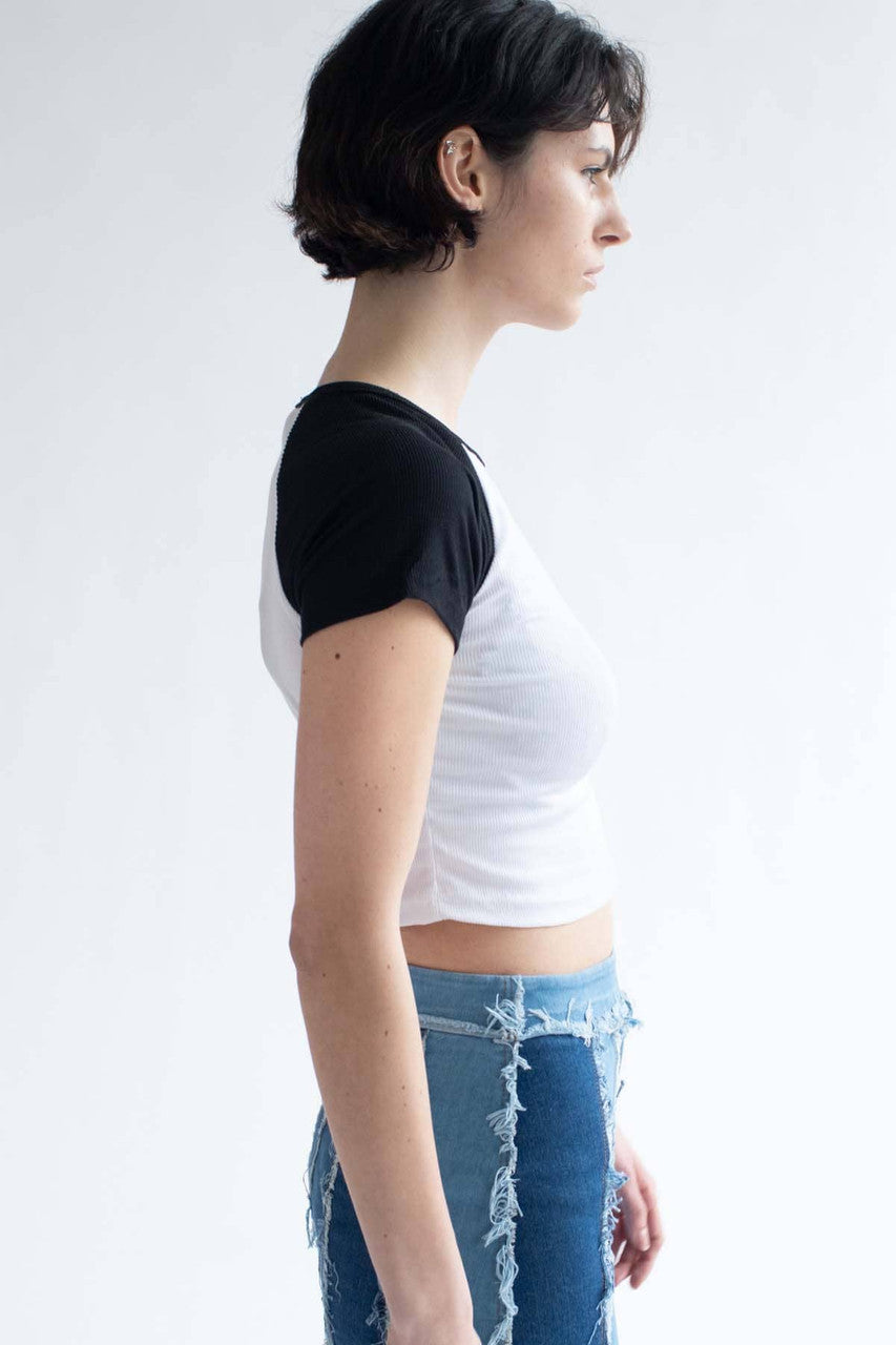 Yin Yang Embroidered Black & White Baseball Tee