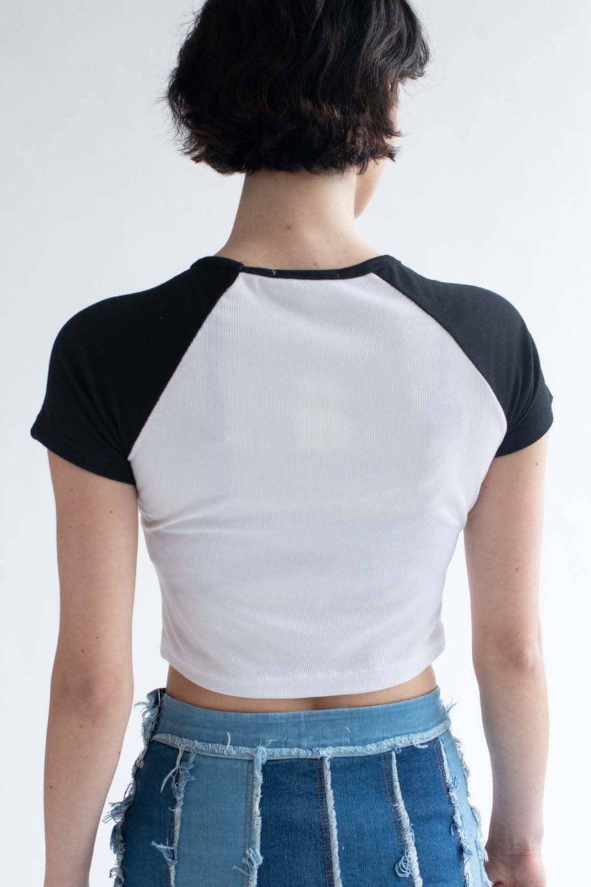 Yin Yang Embroidered Black & White Baseball Tee