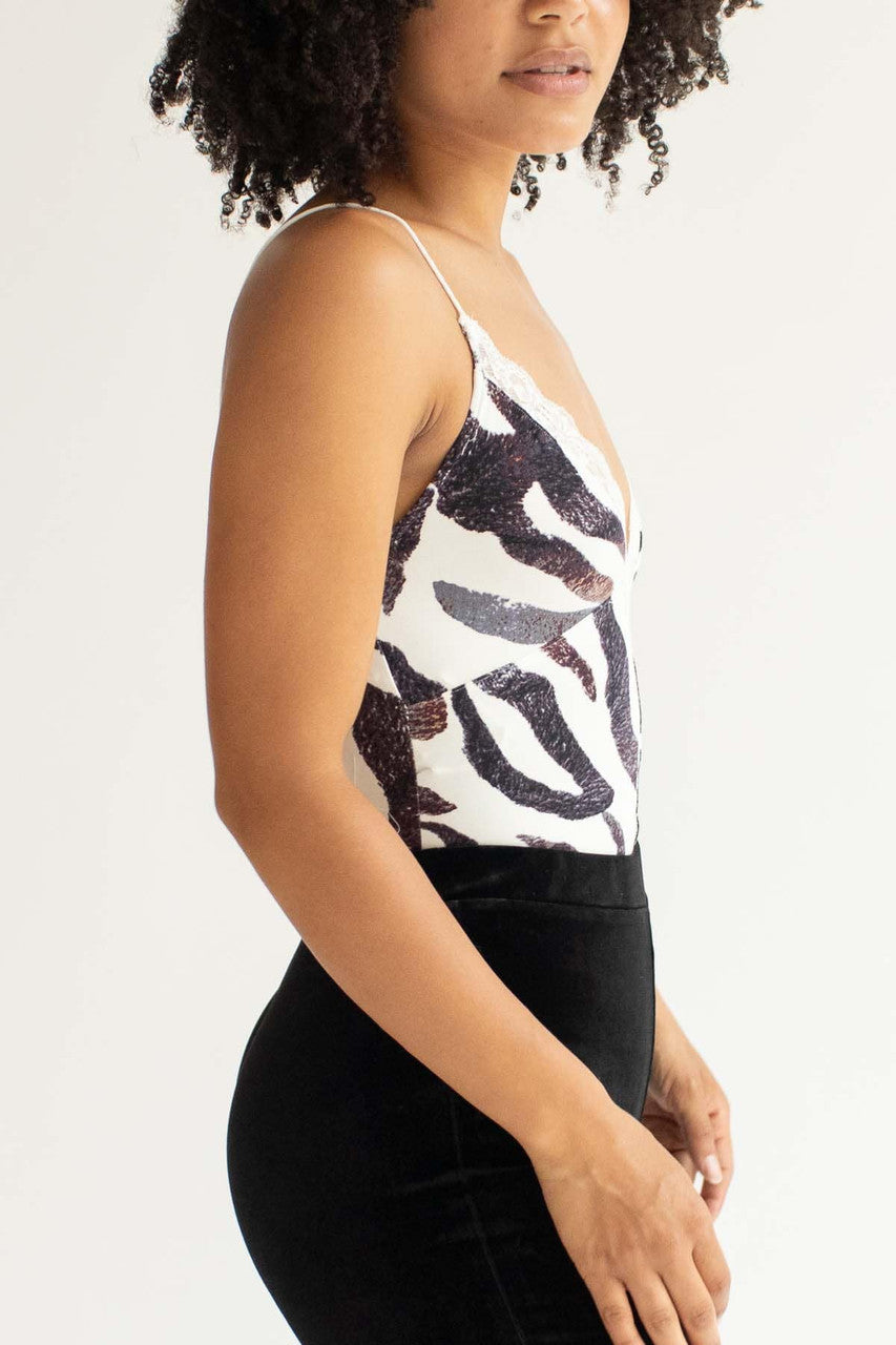 Zebra Print Lace Insert Bodysuit