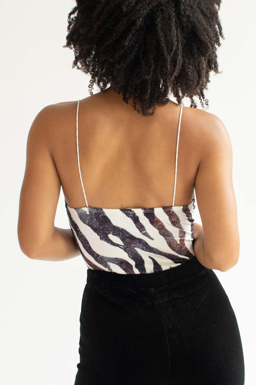 Zebra Print Lace Insert Bodysuit