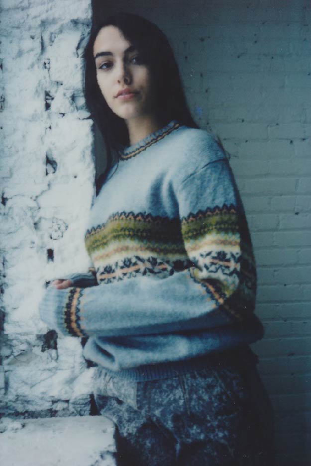 female model wearing vintage fair isle sweater