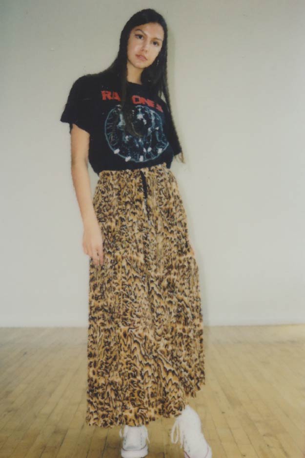 female model wearing vintage skirt