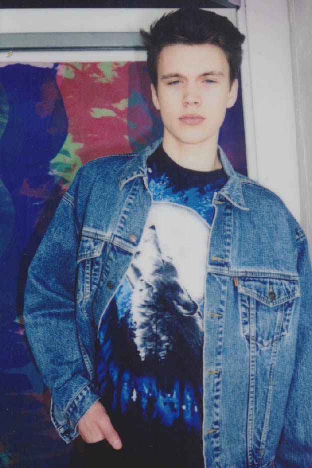 male model wearing vintage denim jacket