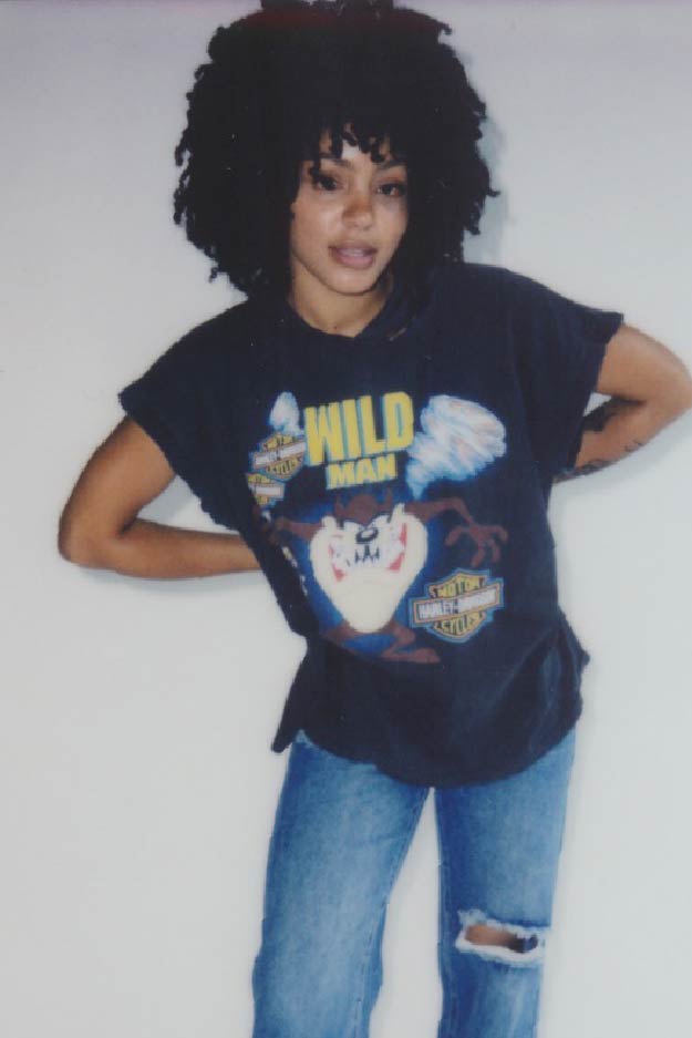 female model wearing vintage looney tunes t-shirt
