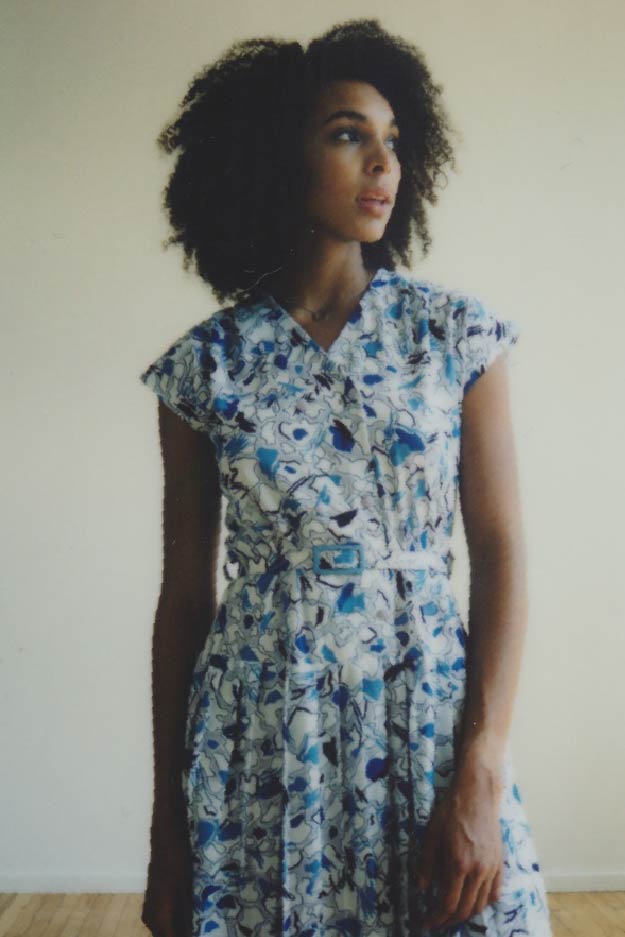 female model wearing vintage dress