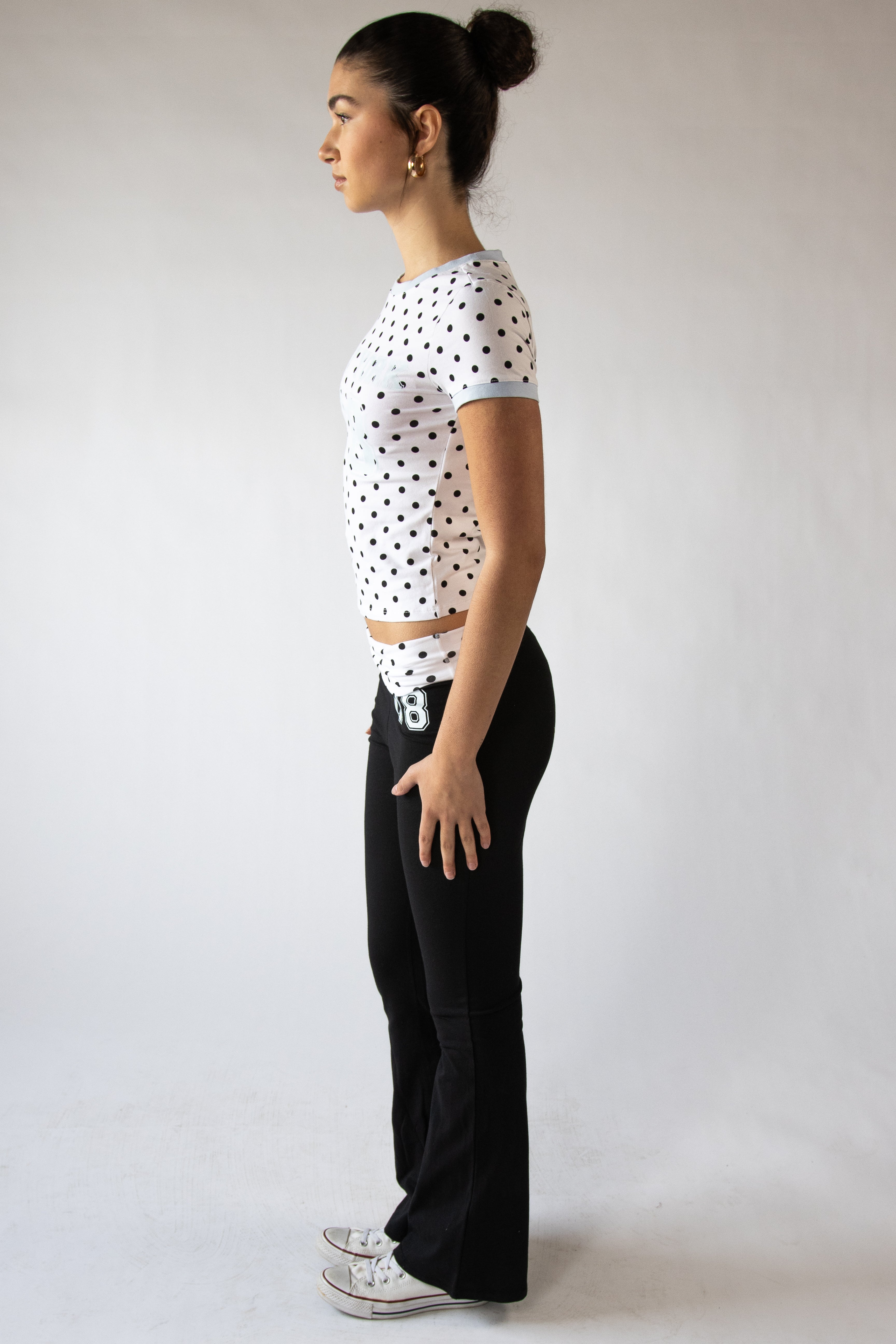 Polka Dot Fold Over Waist 08 Flare Pants