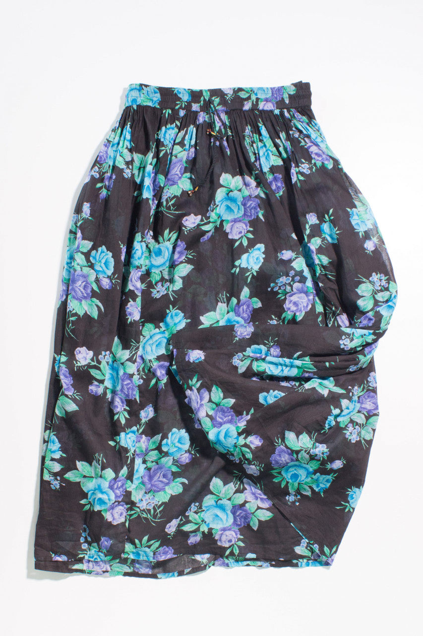 Vintage Floral Black Maxi Skirt