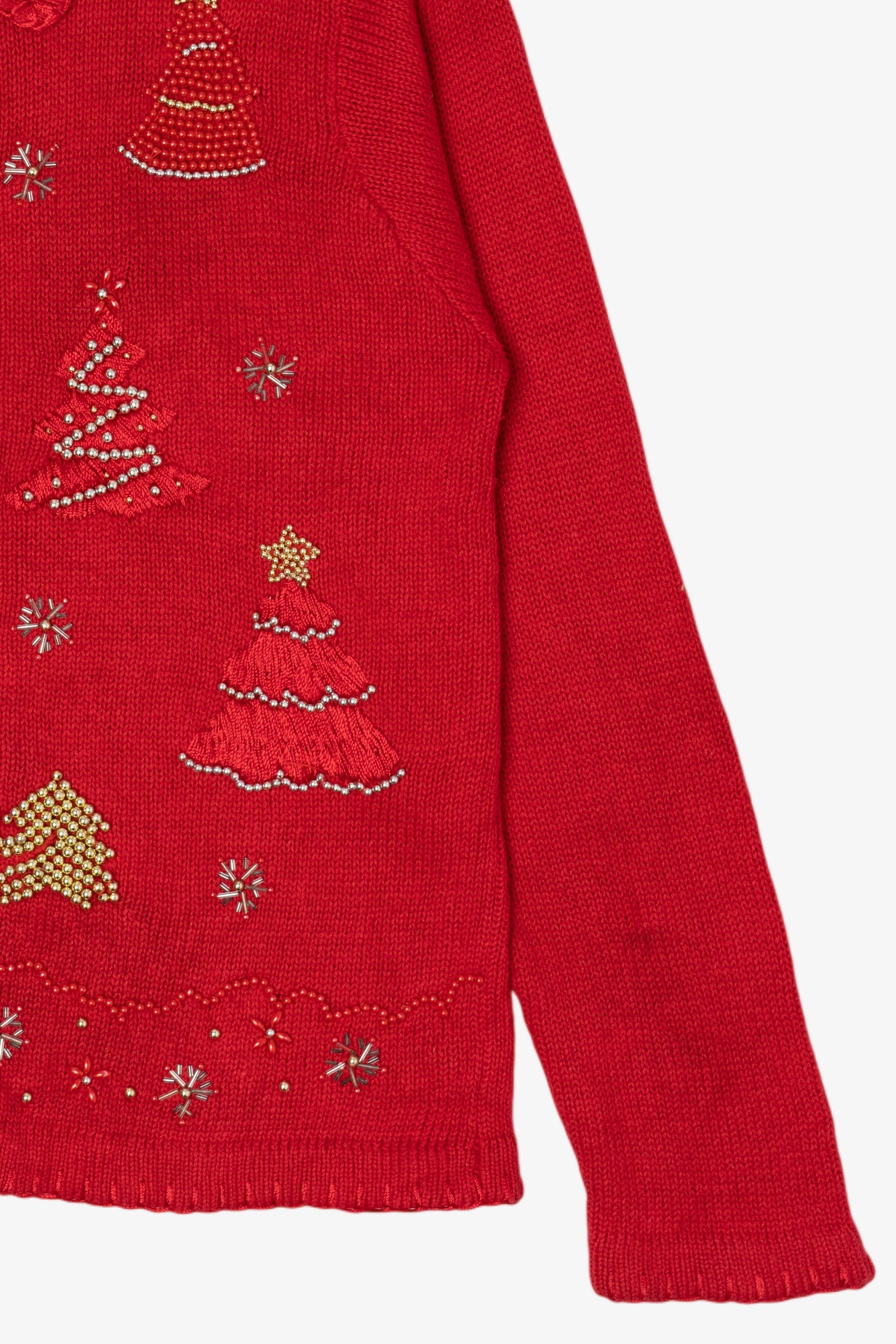 Vintage Red Victoria Jones Trees Ugly Christmas Cardigan (1990s)