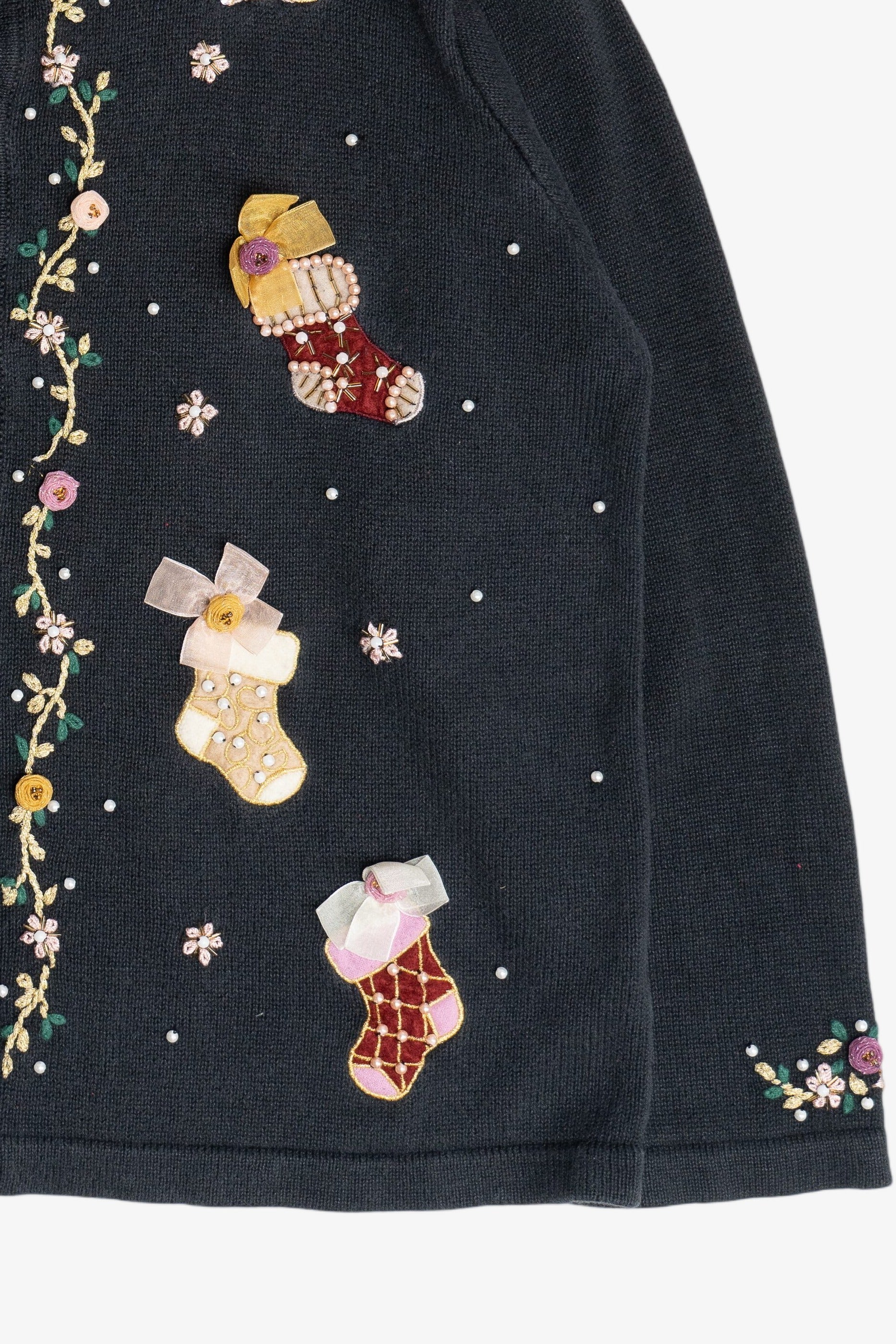 Vintage Distressed B.P. Designs Stockings Ugly Christmas Sweater (1990s)