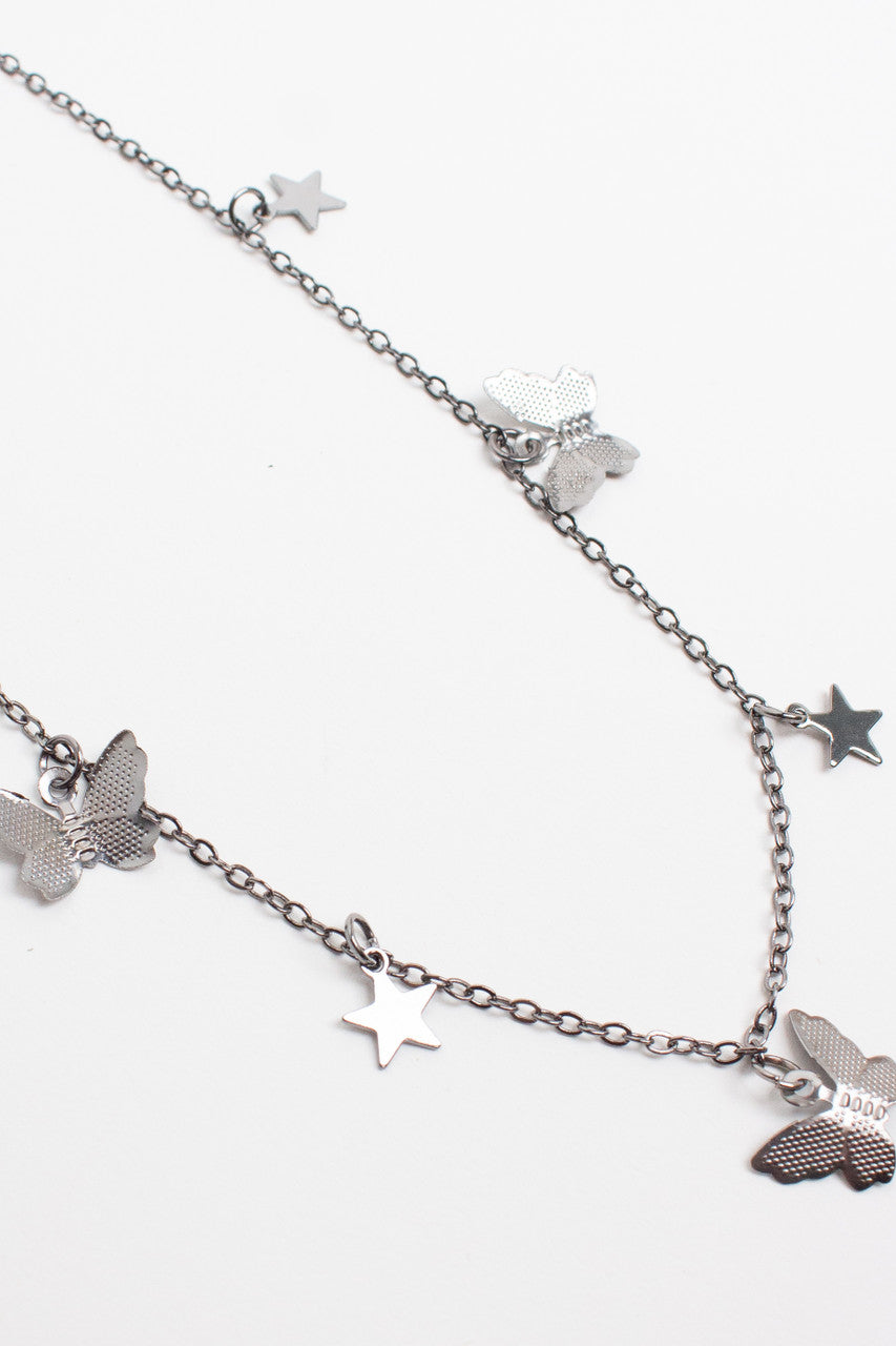 Gunmetal Butterflies Necklace