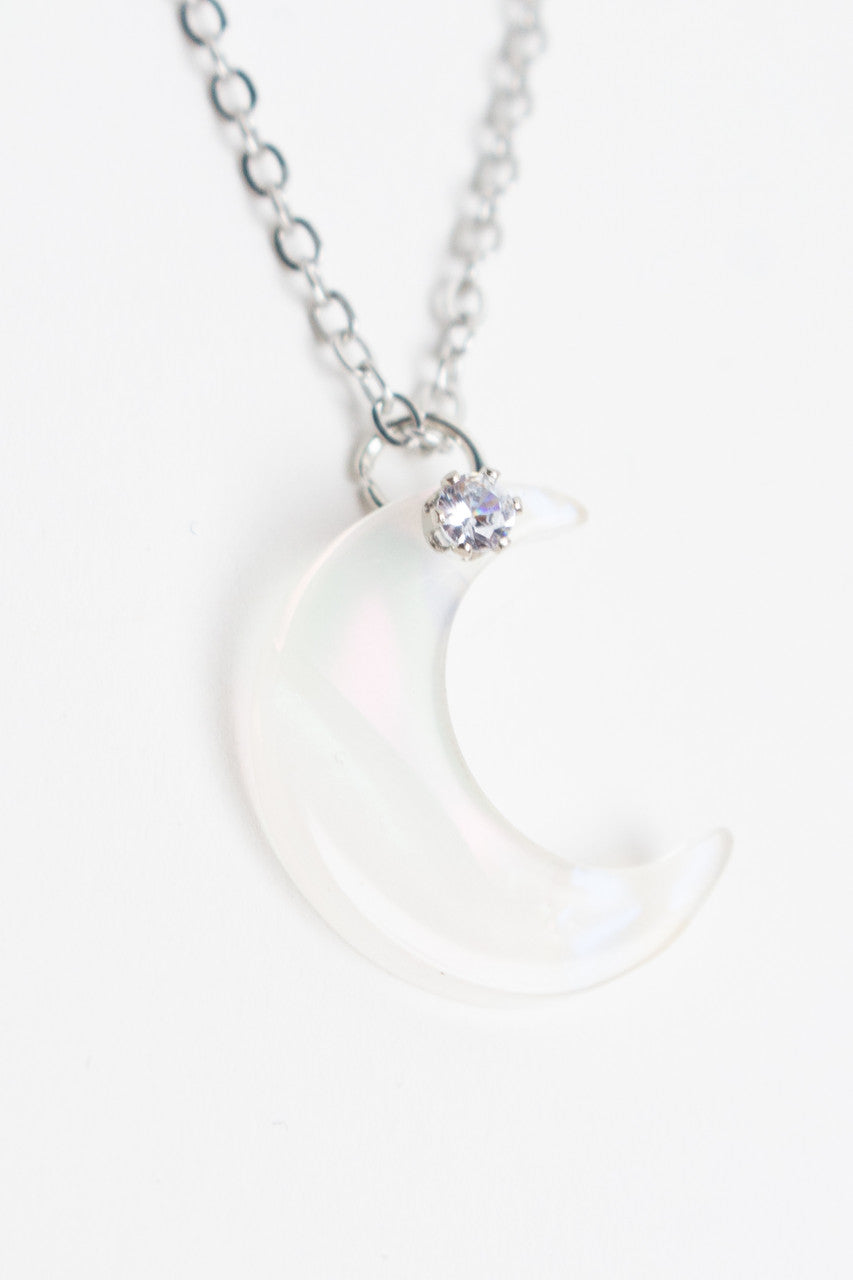 Iridescent Crescent Moon Necklace