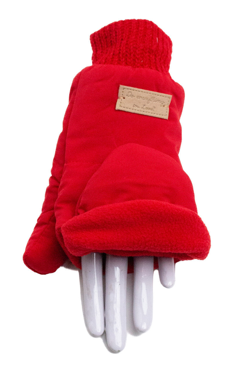 Red Puffer Flip Mittens