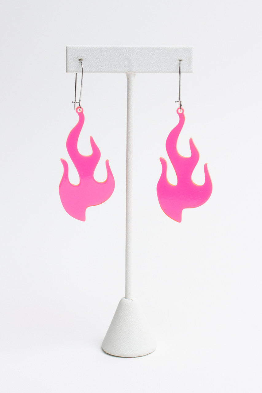 Neon Pink Flame Earrings