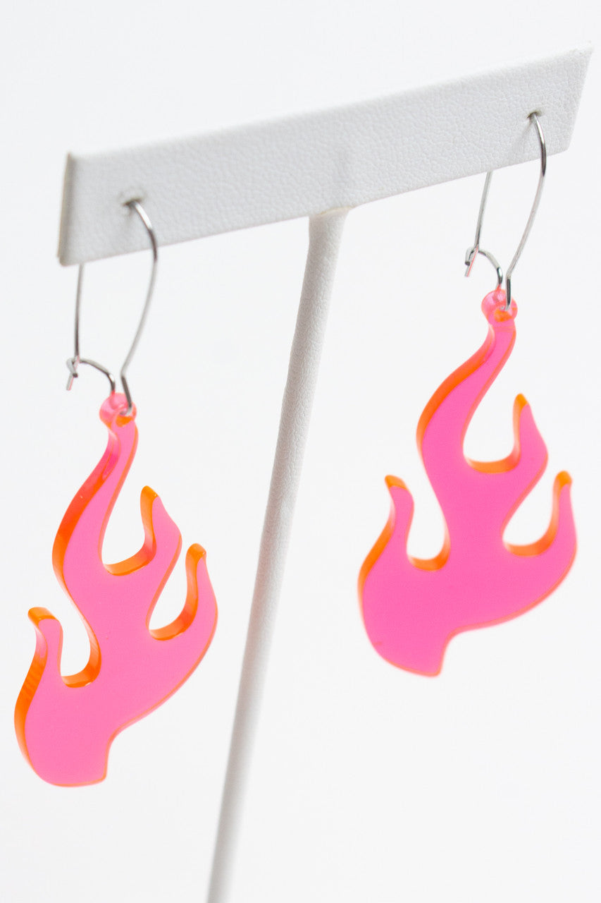Neon Pink Flame Earrings