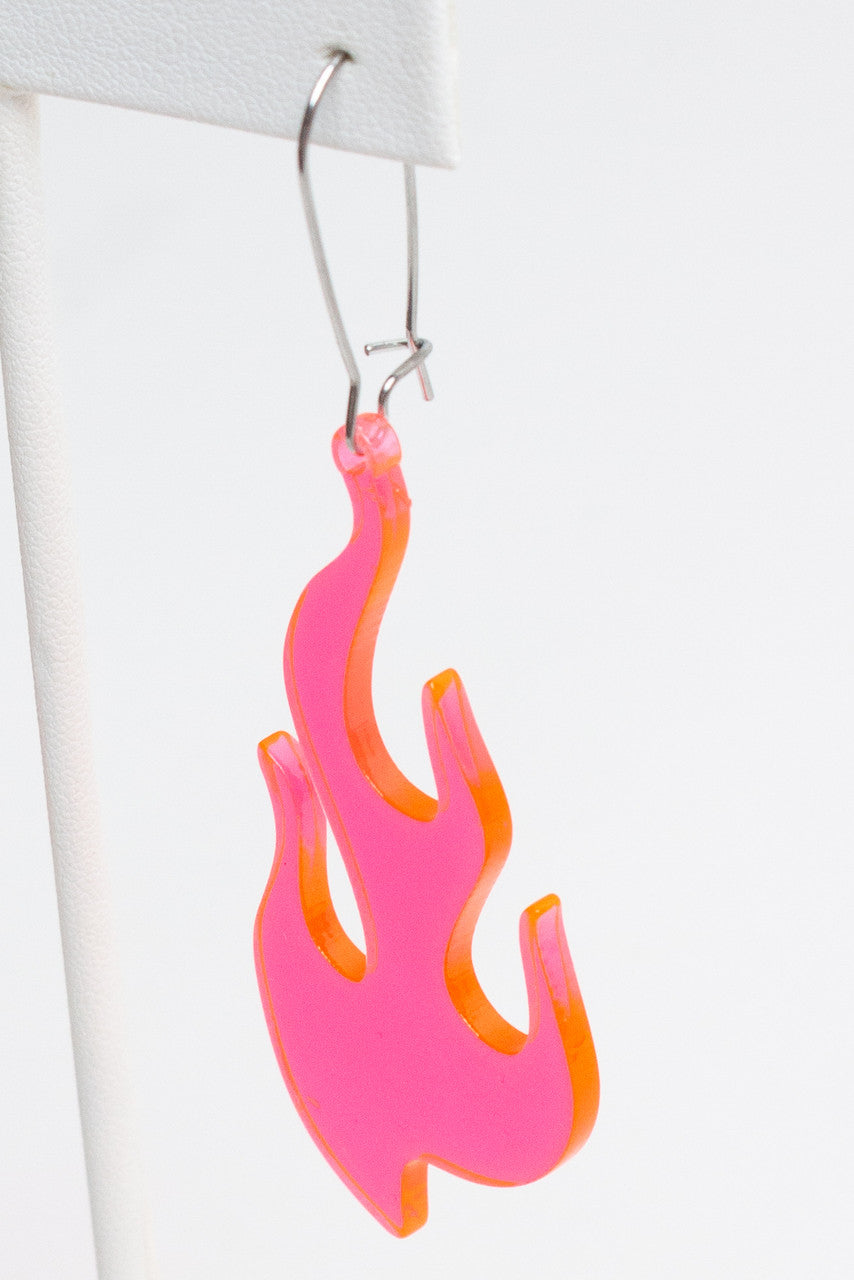 Neon Pink Flame Earrings