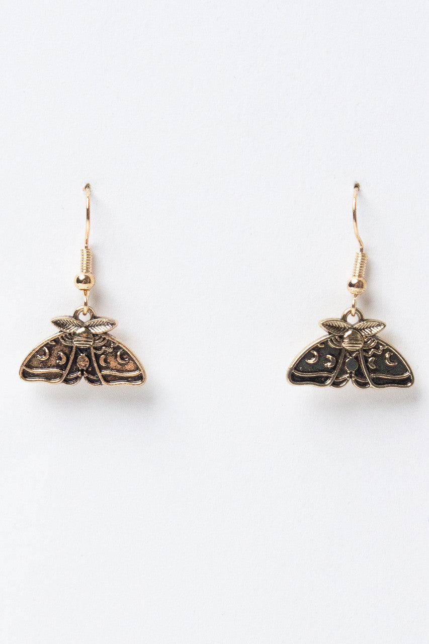 Gold Lunar Moth Earrings