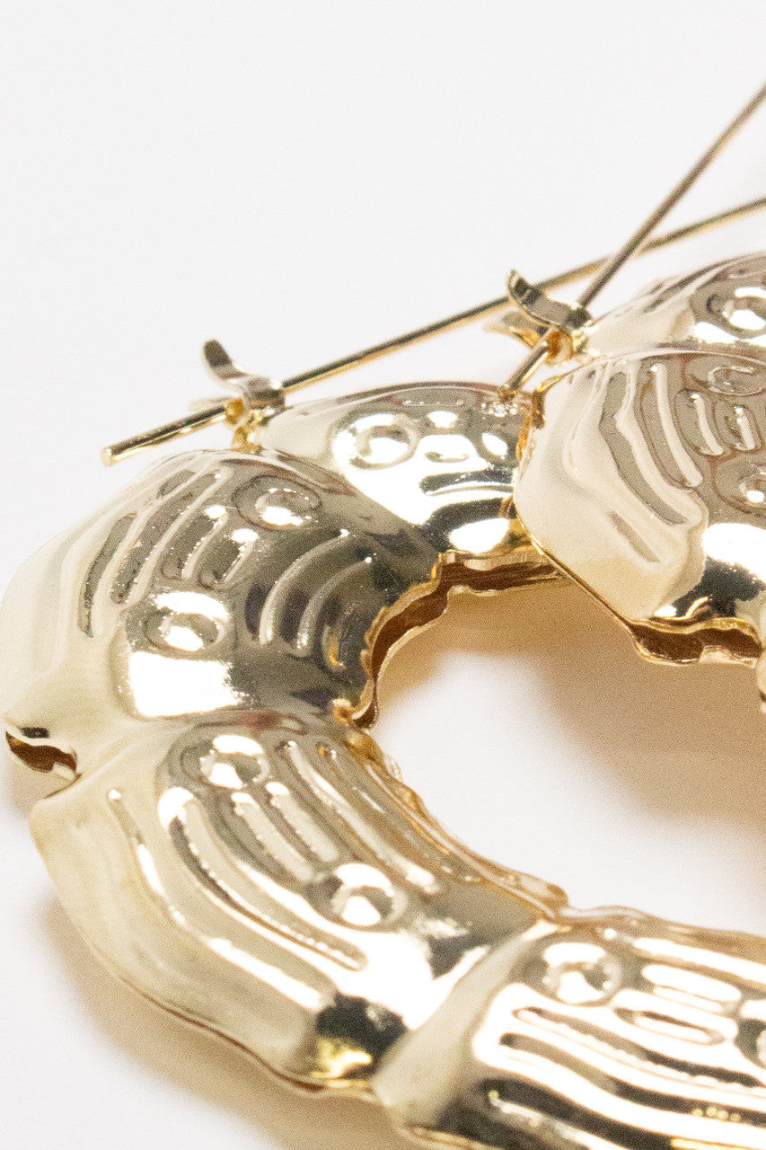 Metallic Bamboo Heart Hoop Earrings