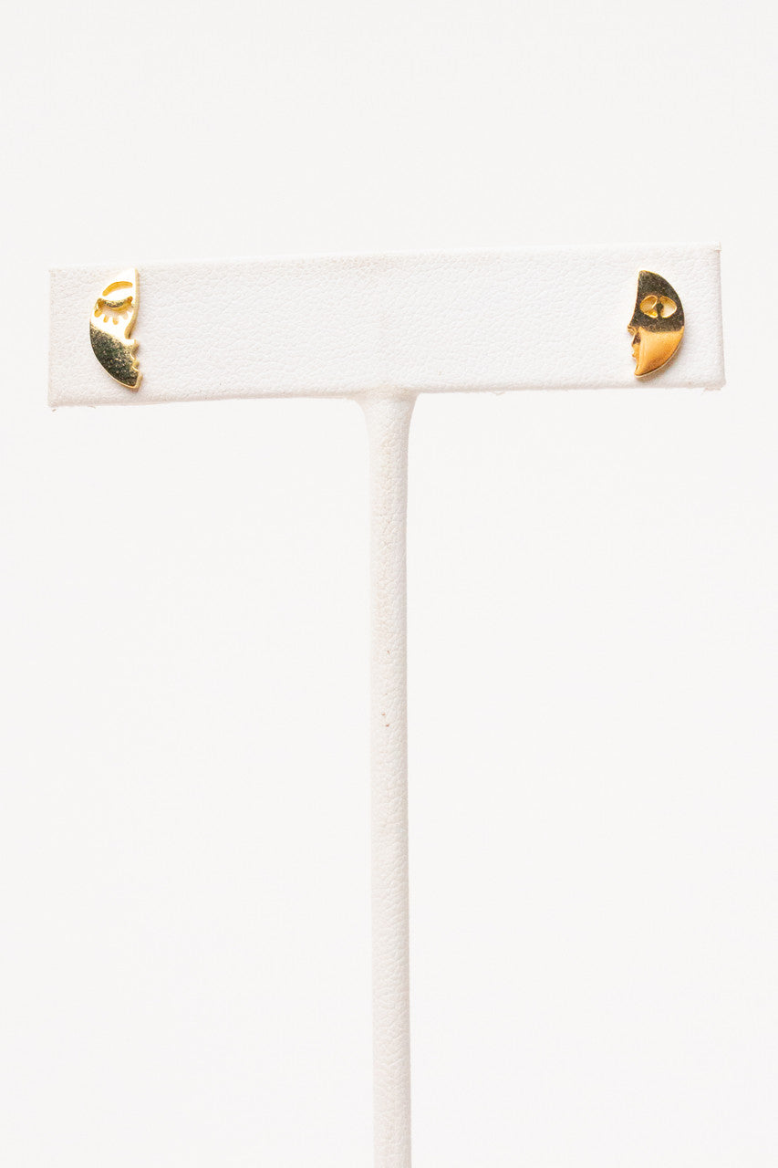 Gold Moon Face Earrings