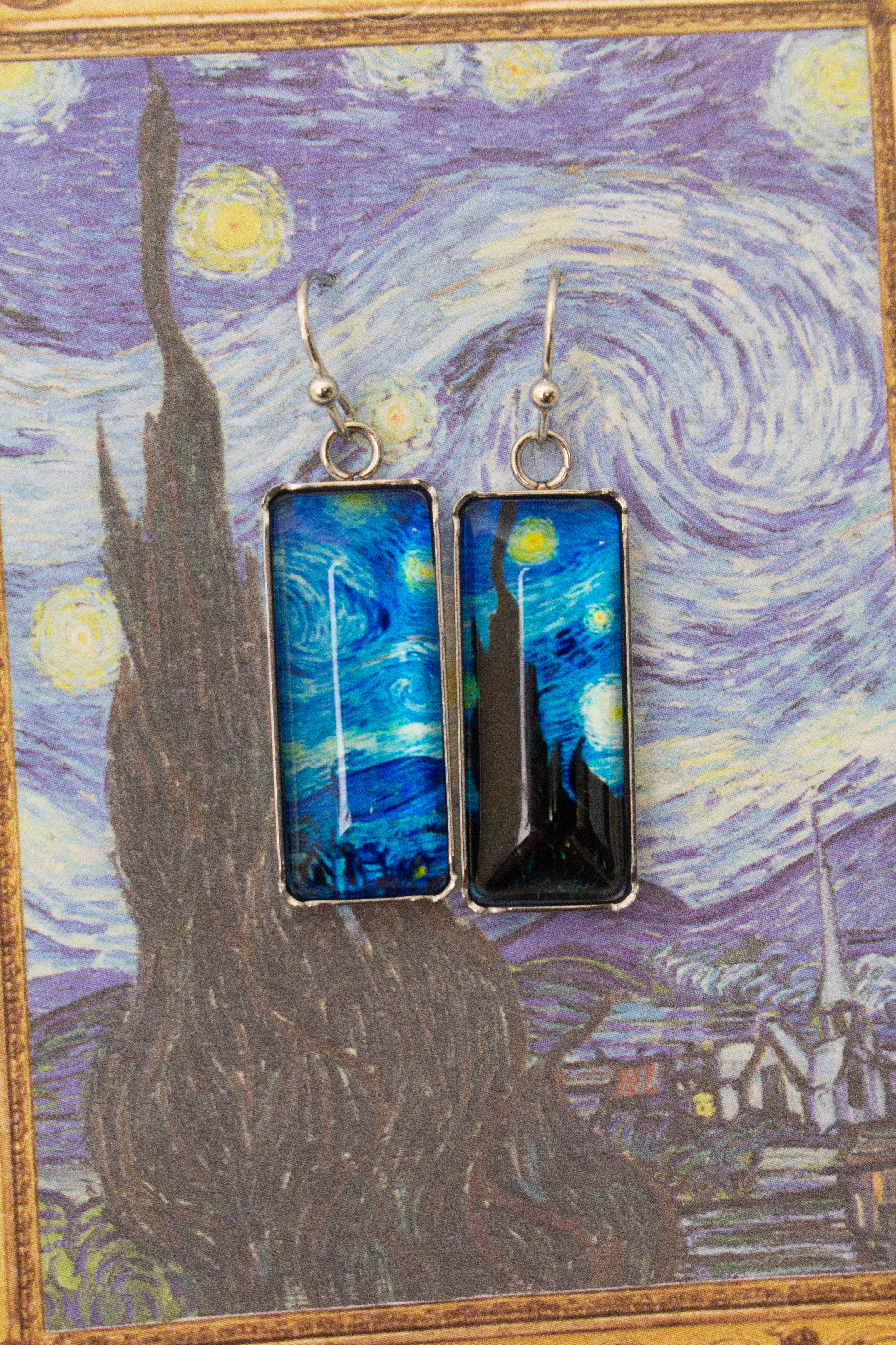 Classic Painting Earrings - Blue (Starry Night)