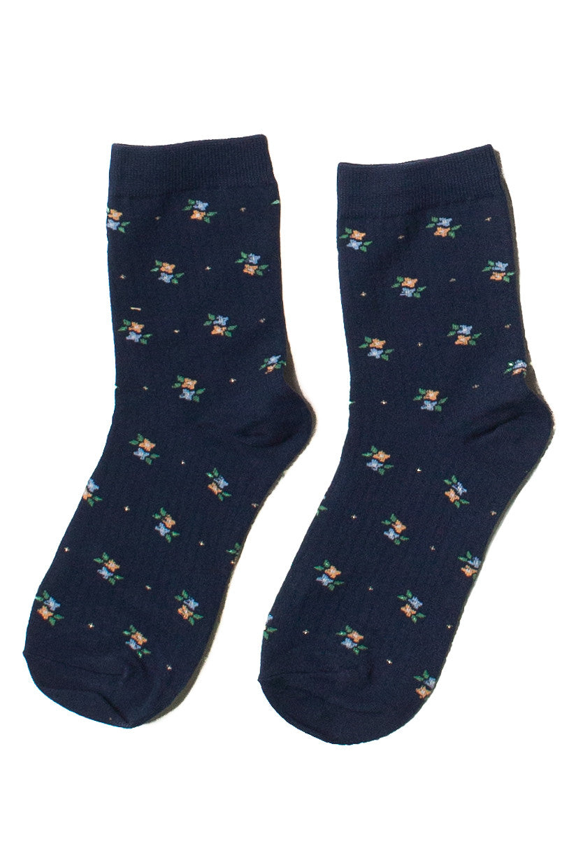 Navy Ditsy Floral Socks