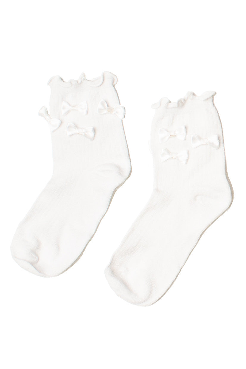 Satin Bow Lettuce Edge Socks