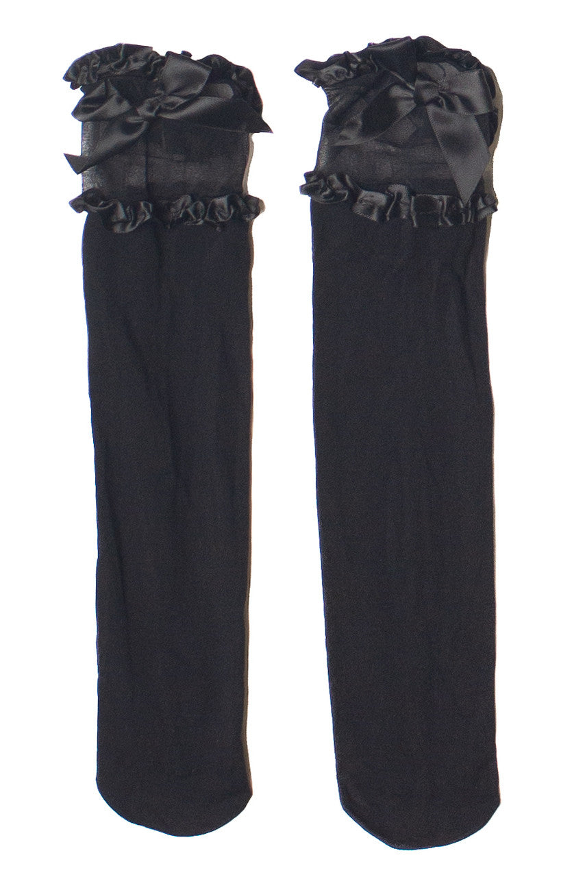 Bow Detail Mesh Top Knee High Socks