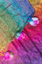 Rainbow Paisley Pom Pom Scarf Shawl