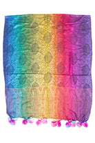 Rainbow Paisley Pom Pom Scarf Shawl