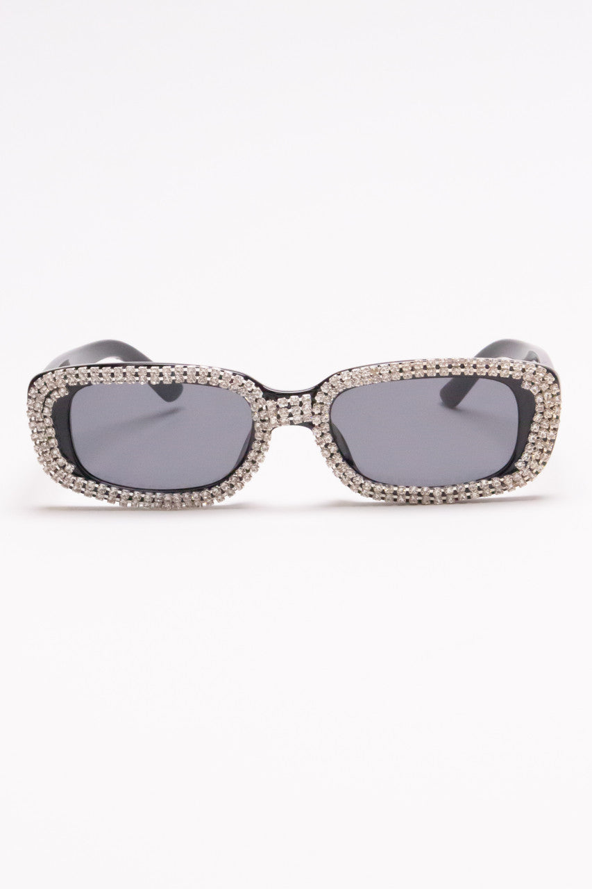 Rhinestone Rectangle Frame Sunglasses