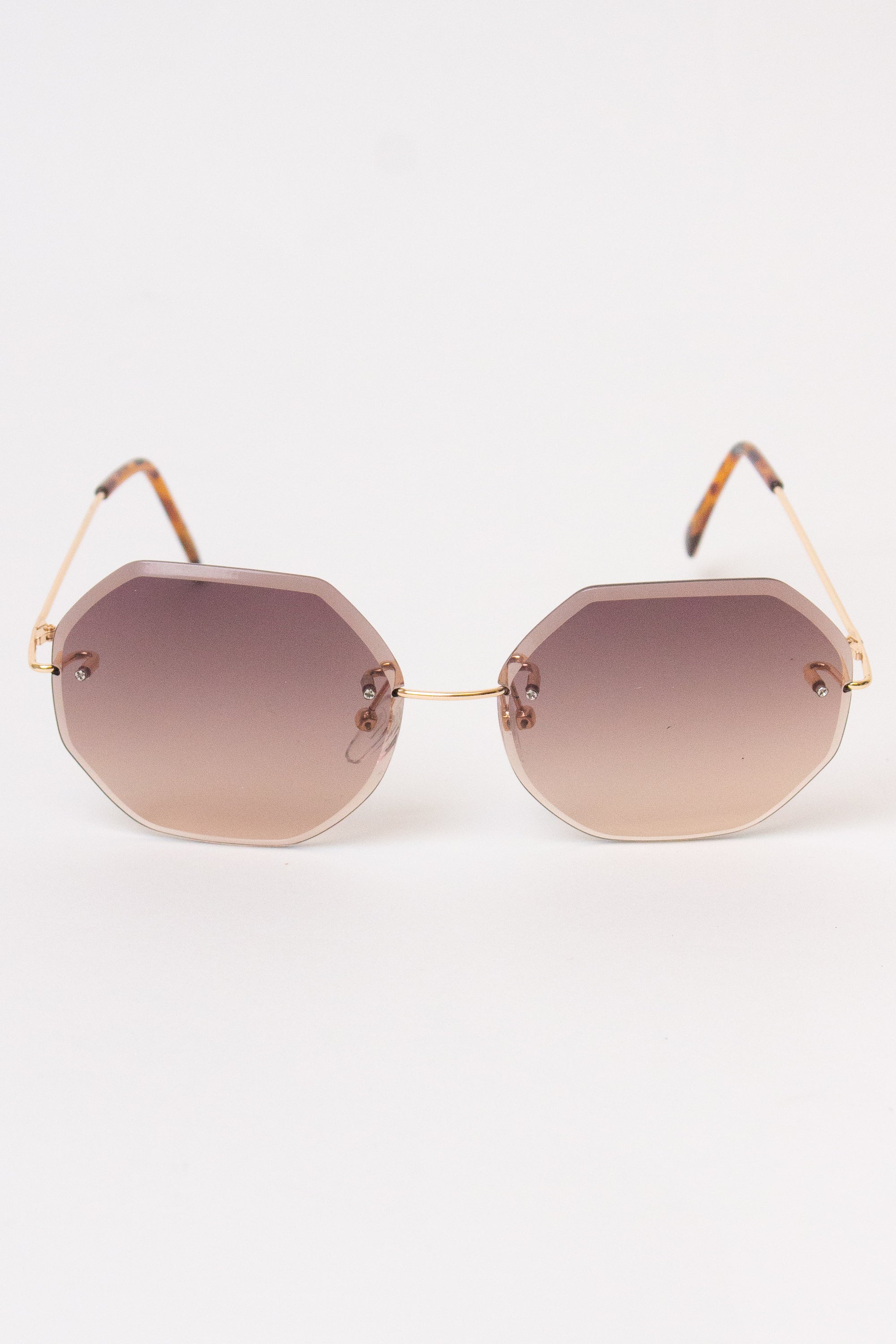 Rimless Octagon Sunglasses - Brown