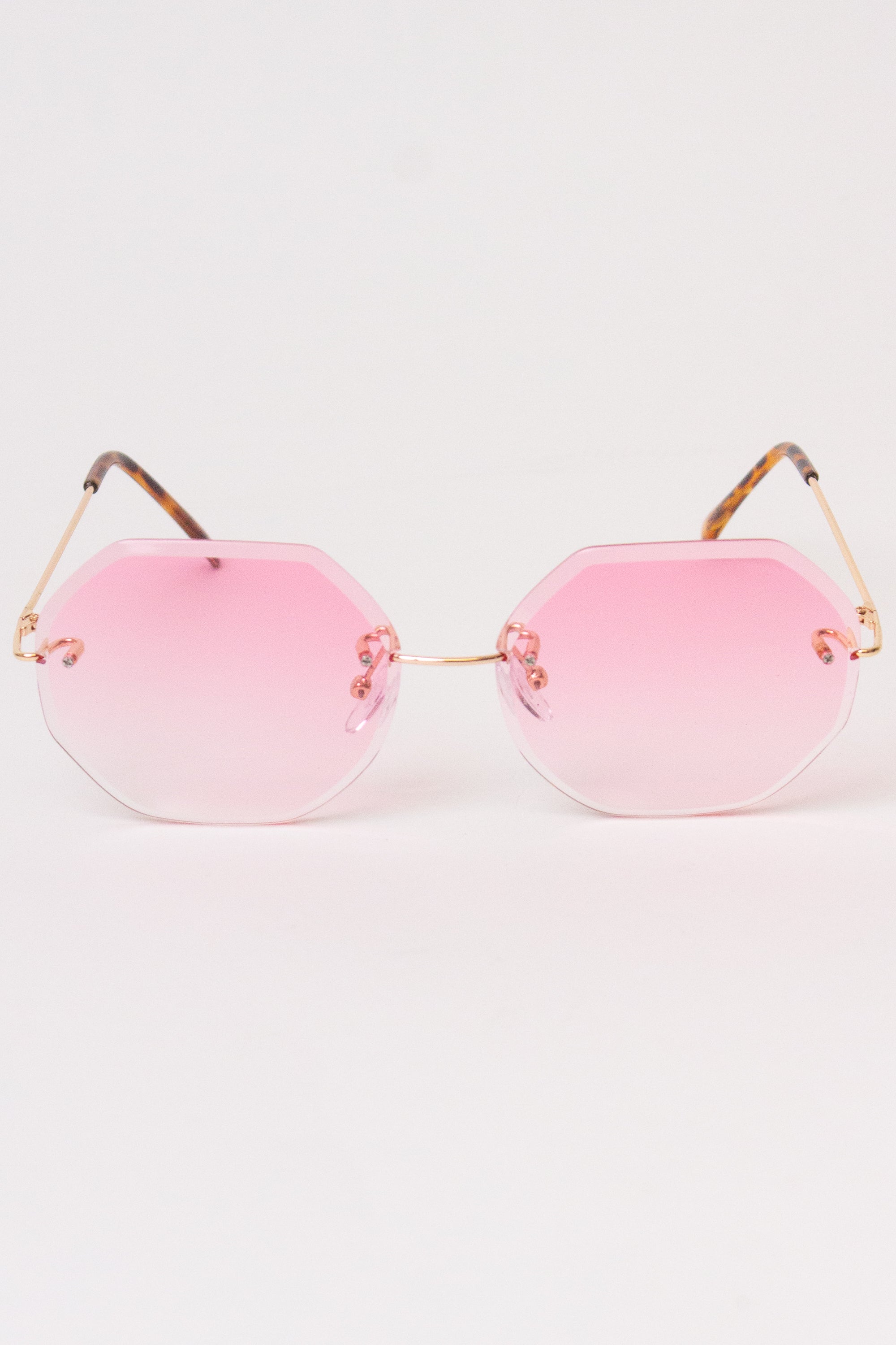 Rimless Octagon Sunglasses - Pink